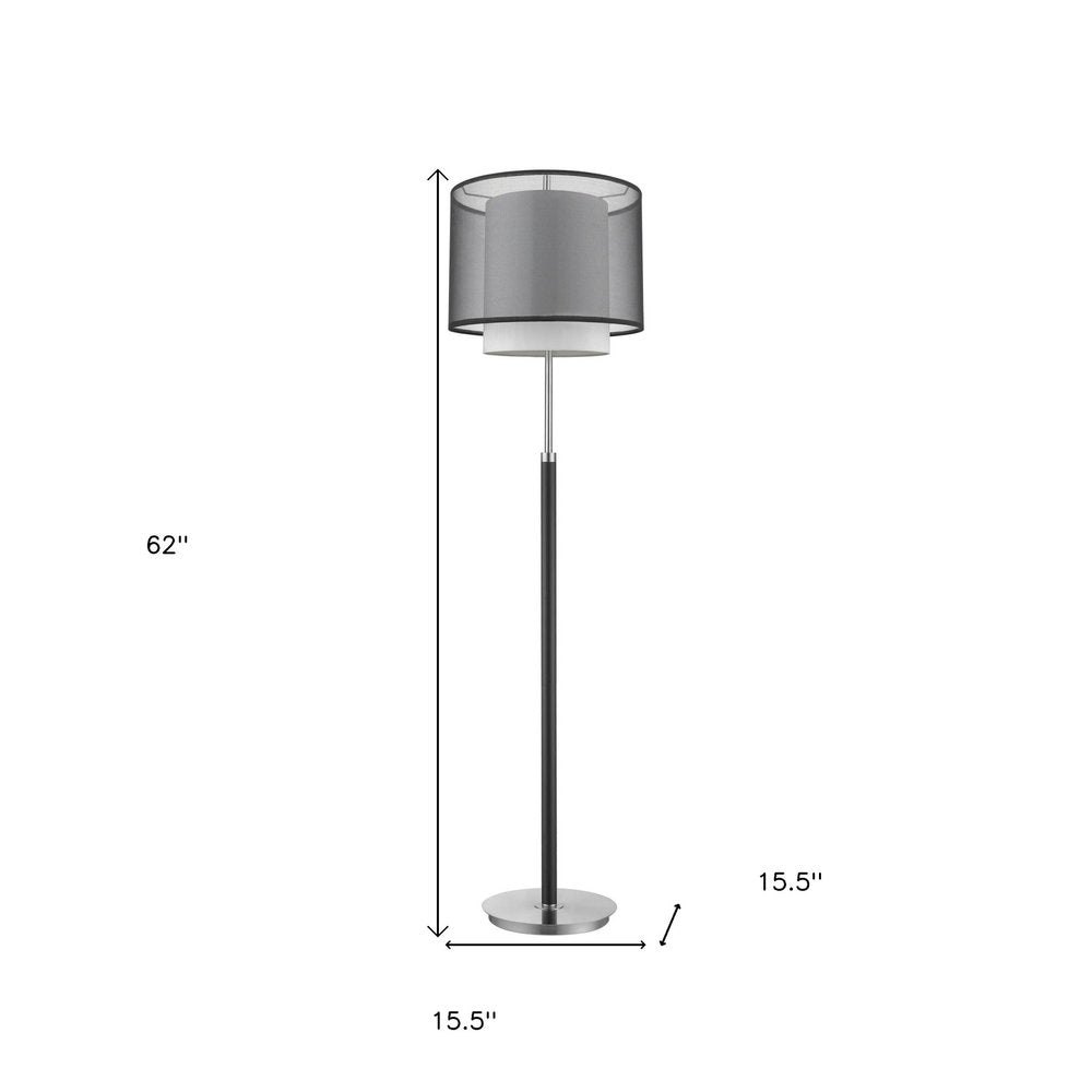 62" Floor Lamp With Black And White Fabric Drum Shade