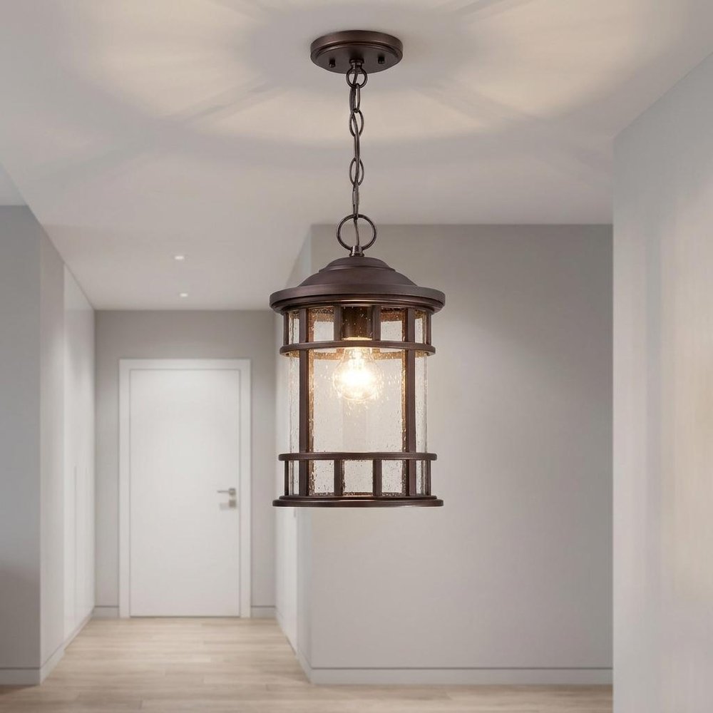 Black Lantern Seeded Metal Dimmable Chandelier With Clear Shades