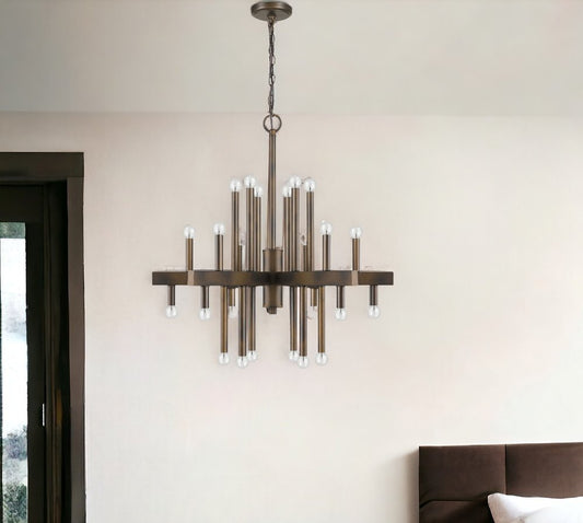 Brown Candle Style Multi Light Metal Dimmable Chandelier