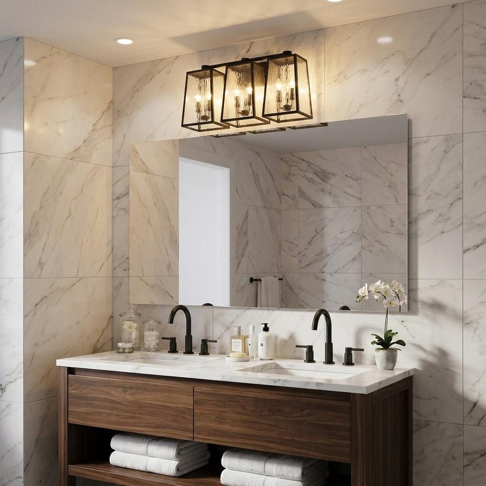 Black And Clear Four Light Seeded Dimmable Outdoor Hanging Lights With Bronze Shades