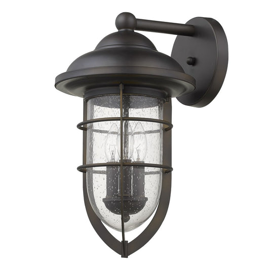 Black And Clear Three Light Seeded Dimmable Outdoor Hanging Lights With Bronze Shades