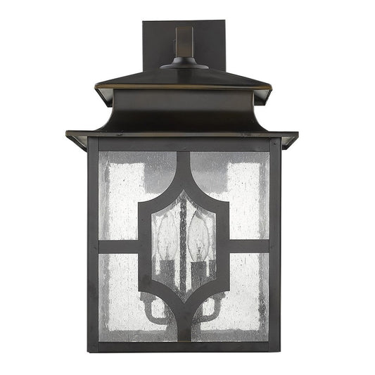 Black And Clear Four Light Seeded Dimmable Outdoor Hanging Lights With Bronze Shades