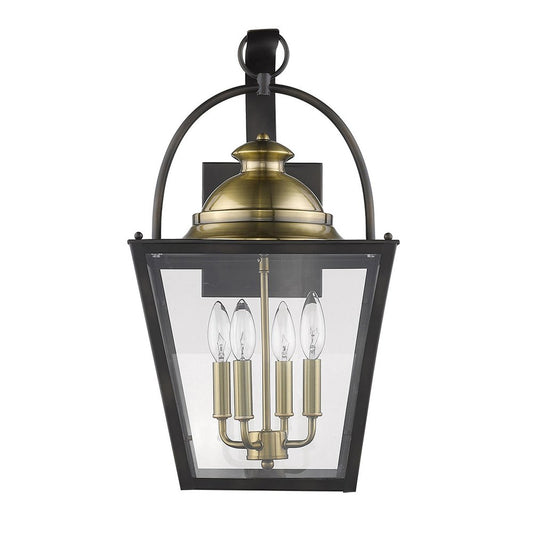 Black Clear And Brass Four Light Transparent Dimmable Outdoor Hanging Lights With Bronze Shades