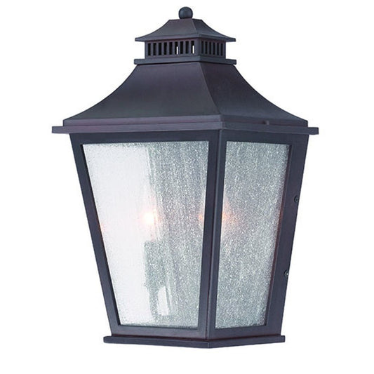Black And Clear Two Light Seeded Dimmable Outdoor Hanging Lights With Antiqued Brass Shades