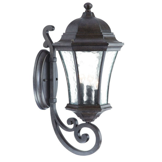 Black And Clear Three Light Hammered Dimmable Outdoor Hanging Lights With Black Shades