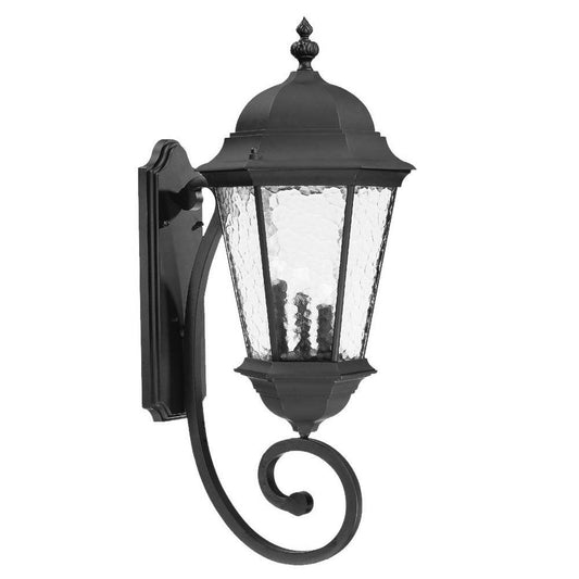 Black And Clear Three Light Hammered Dimmable Outdoor Hanging Lights With Black Shades