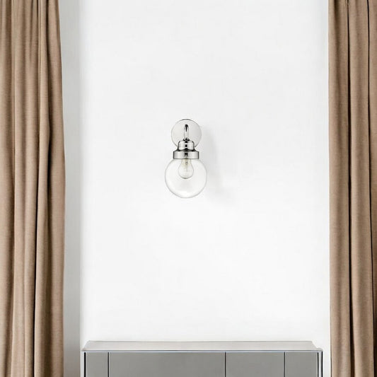 One Light Silver Wall Sconce with Round Glass Shade