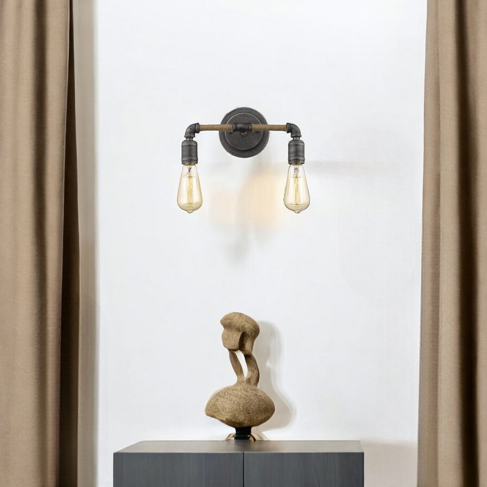 Two Light Industrial Textured Gray Wall Light