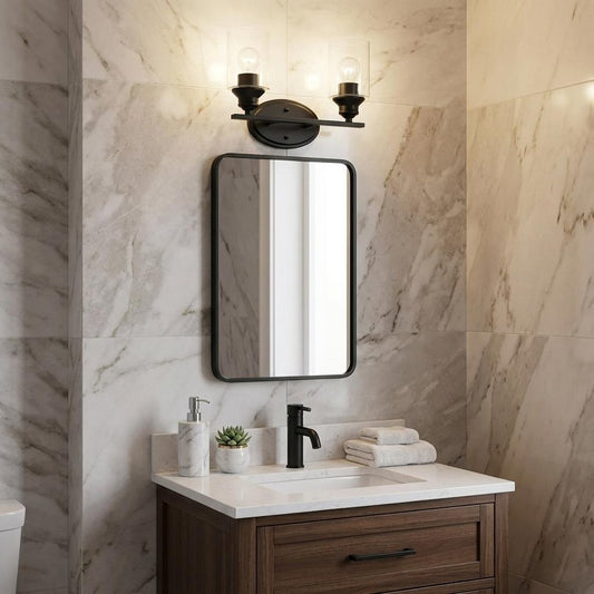 10" Black And Clear Metal and Glass Vanity Flush Mounted Sconce