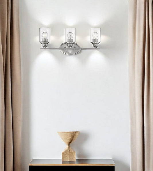 Three Light Silver Wall Light with Clear Glass Shade
