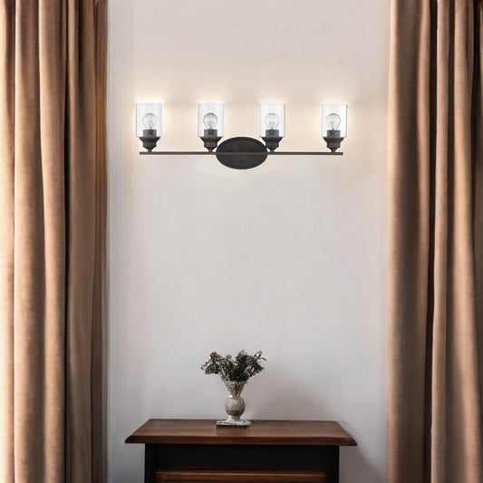 Four Light Bronze Wall Light with Clear Glass Shade