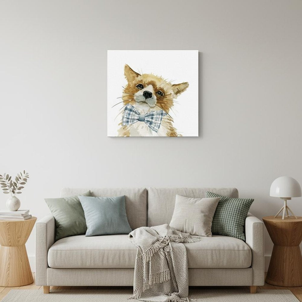 20" x 20" Watercolor Cutie Bow Tie Fox Canvas Wall Art
