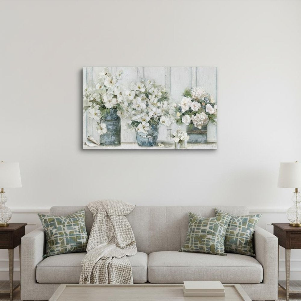 24" x 16" Watercolor Soft Pastel Bouquet Trio Canvas Wall Art