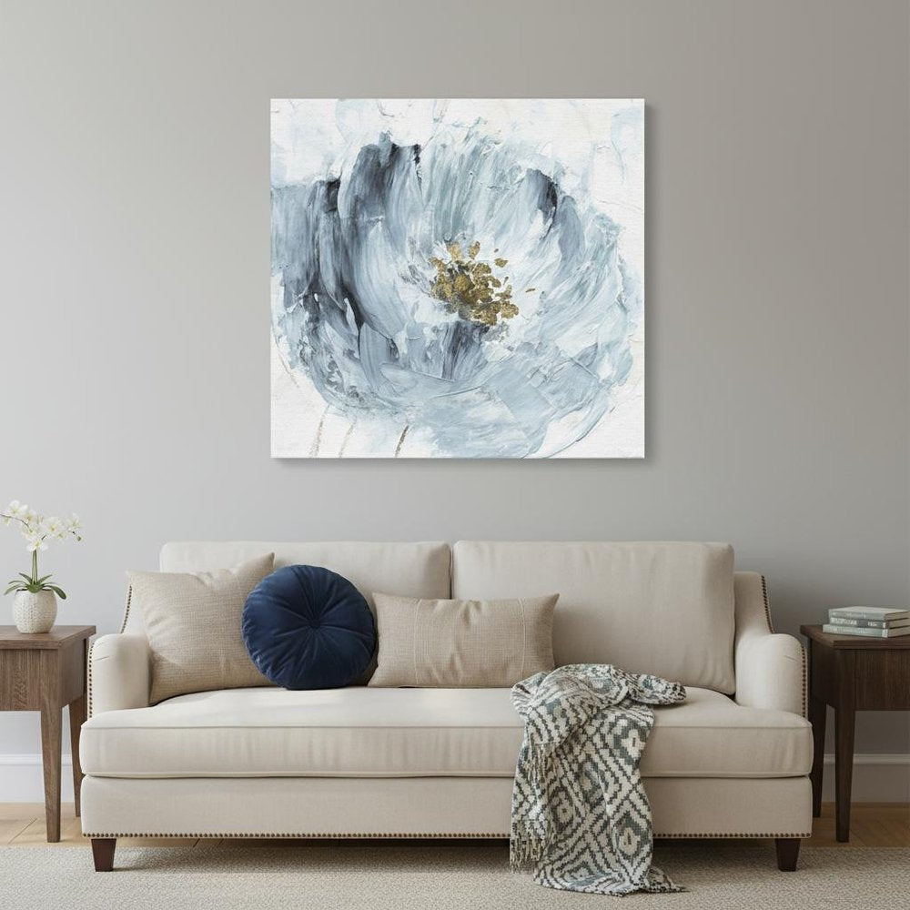 20" x 20" Watercolor Abstract Gray Blue Flower Canvas Wall Art