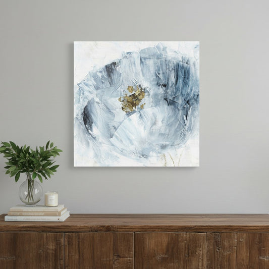 20" x 20" Watercolor Abstract Gray Blue Flower II Canvas Wall Art