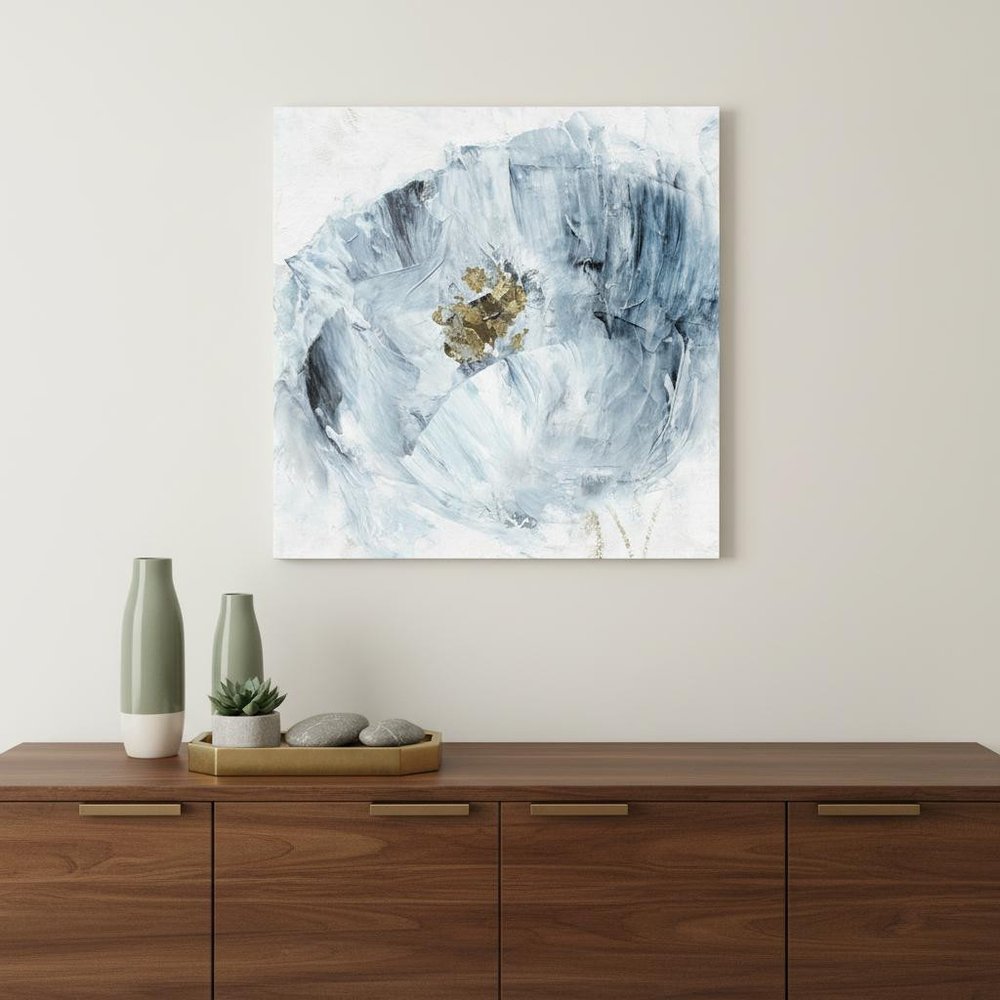 20" x 20" Watercolor Abstract Gray Blue Flower II Canvas Wall Art