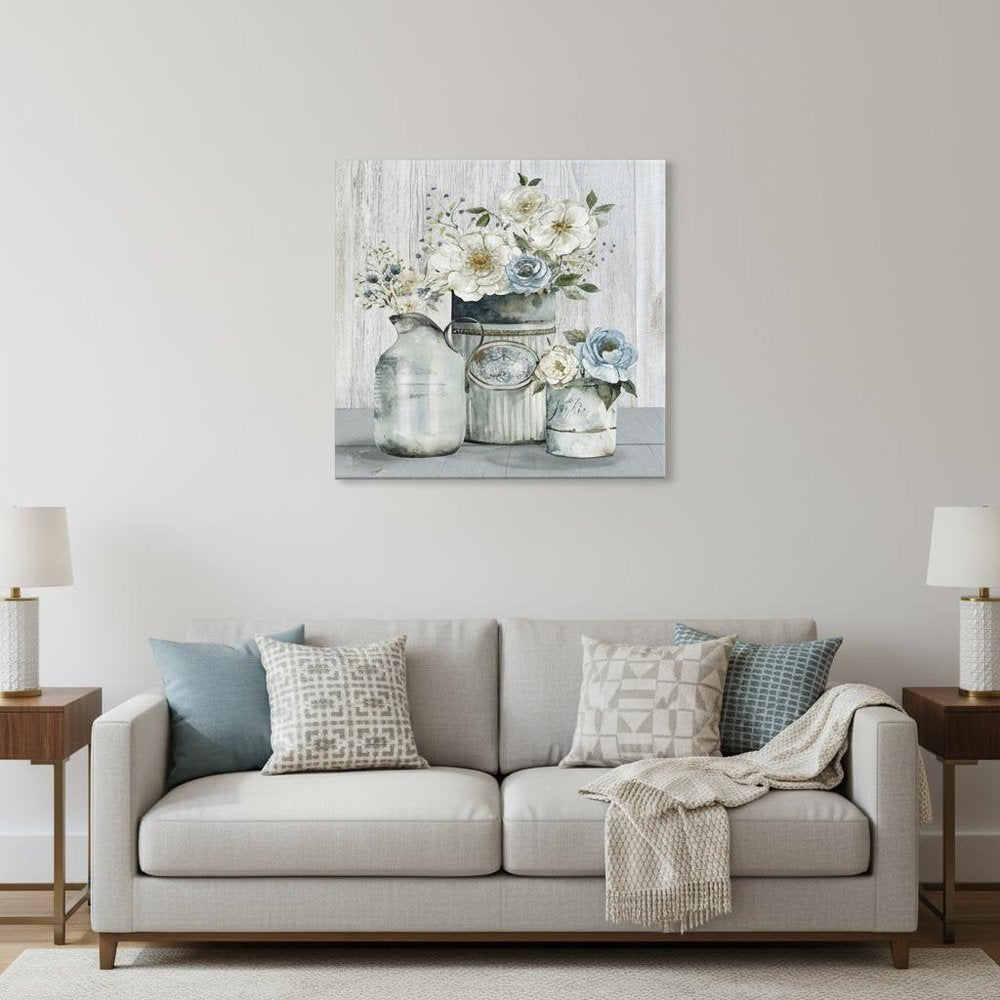 Rustic Grey Flowers Unframed Print Wall Art