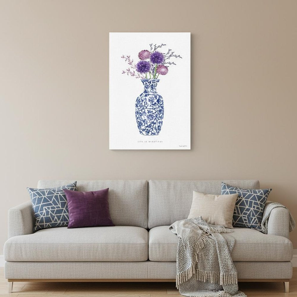 24" x 16" Blue and White Life Floral Vase Canvas Wall Art
