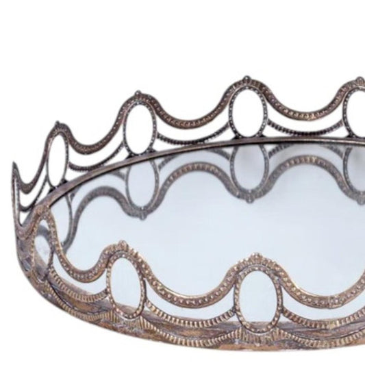 Set of Two Gold Round Ornate Framed Accent Mirrors