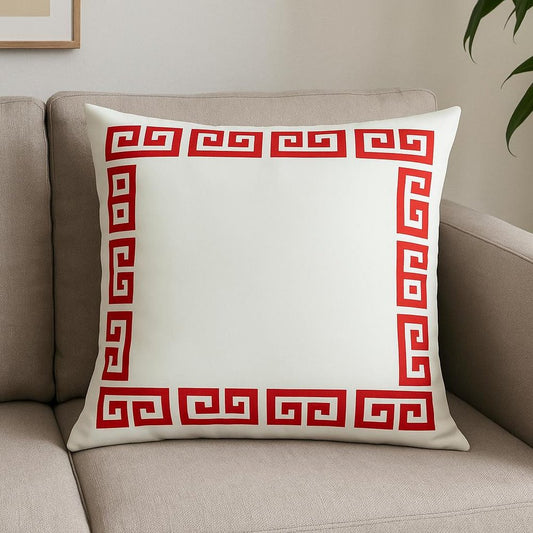 18" Red And White Geometric Fabric Throw Pillow