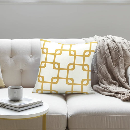 Yellow and White Grid Geometric Throw Pillow