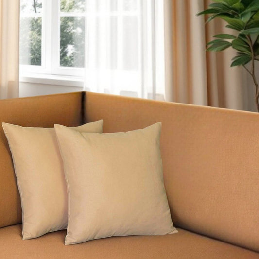 Set of Two 18" Tan Fabric Throw Pillows