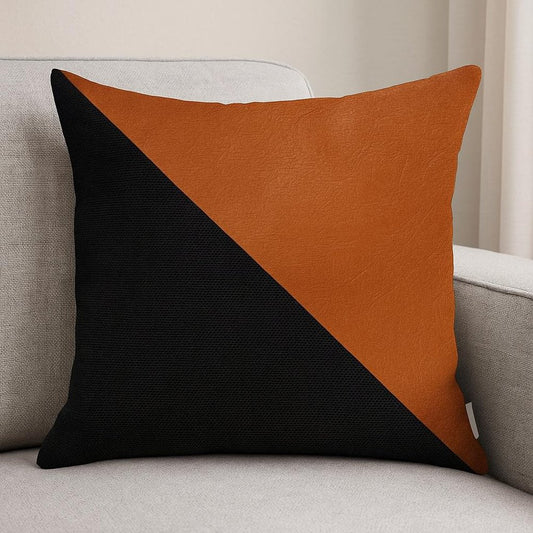 18" Black And Brown Faux Leather And Fabric Throw Pillow