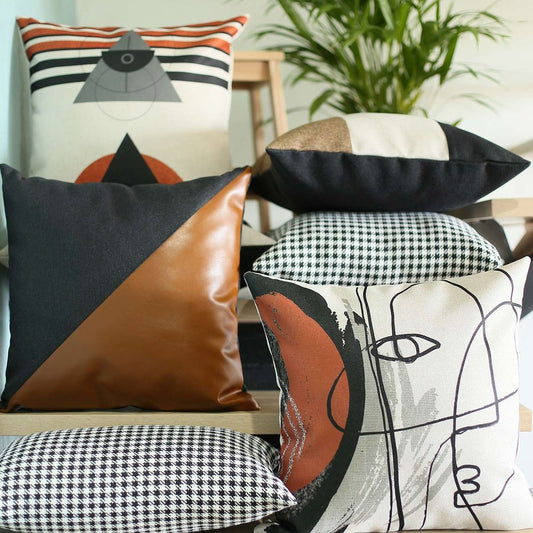 18" Black Ivory And Brown Fabric Throw Pillow