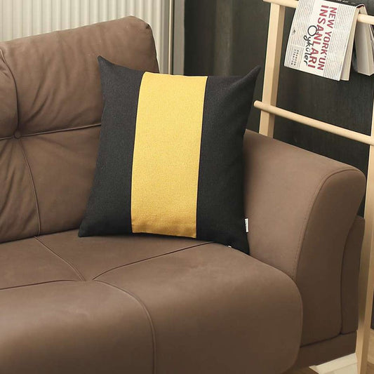 18" Black And Yellow Color Block Throw Pillow