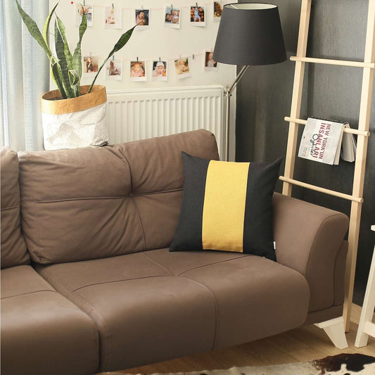 18" Black And Yellow Color Block Throw Pillow