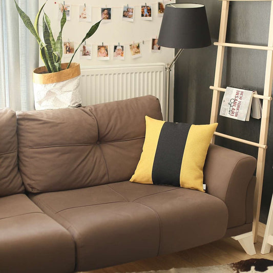 18" Black And Yellow Color Block Throw Pillow