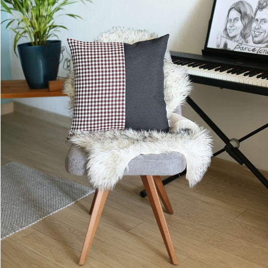 18" White Black And Red Houndstooth Throw Pillow