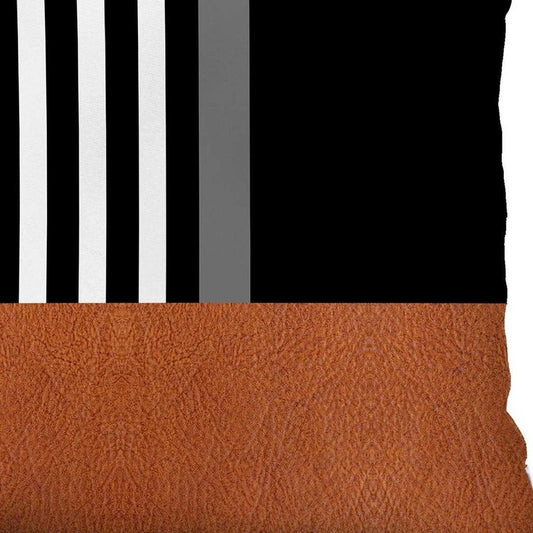 18" Brown Black And Ivory Geometric Faux Leather And Fabric Throw Pillow