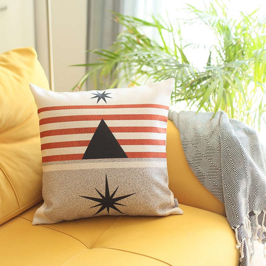 18" Orange And Ivory Geometric Throw Pillow