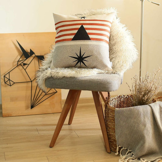 18" Orange And Ivory Geometric Throw Pillow