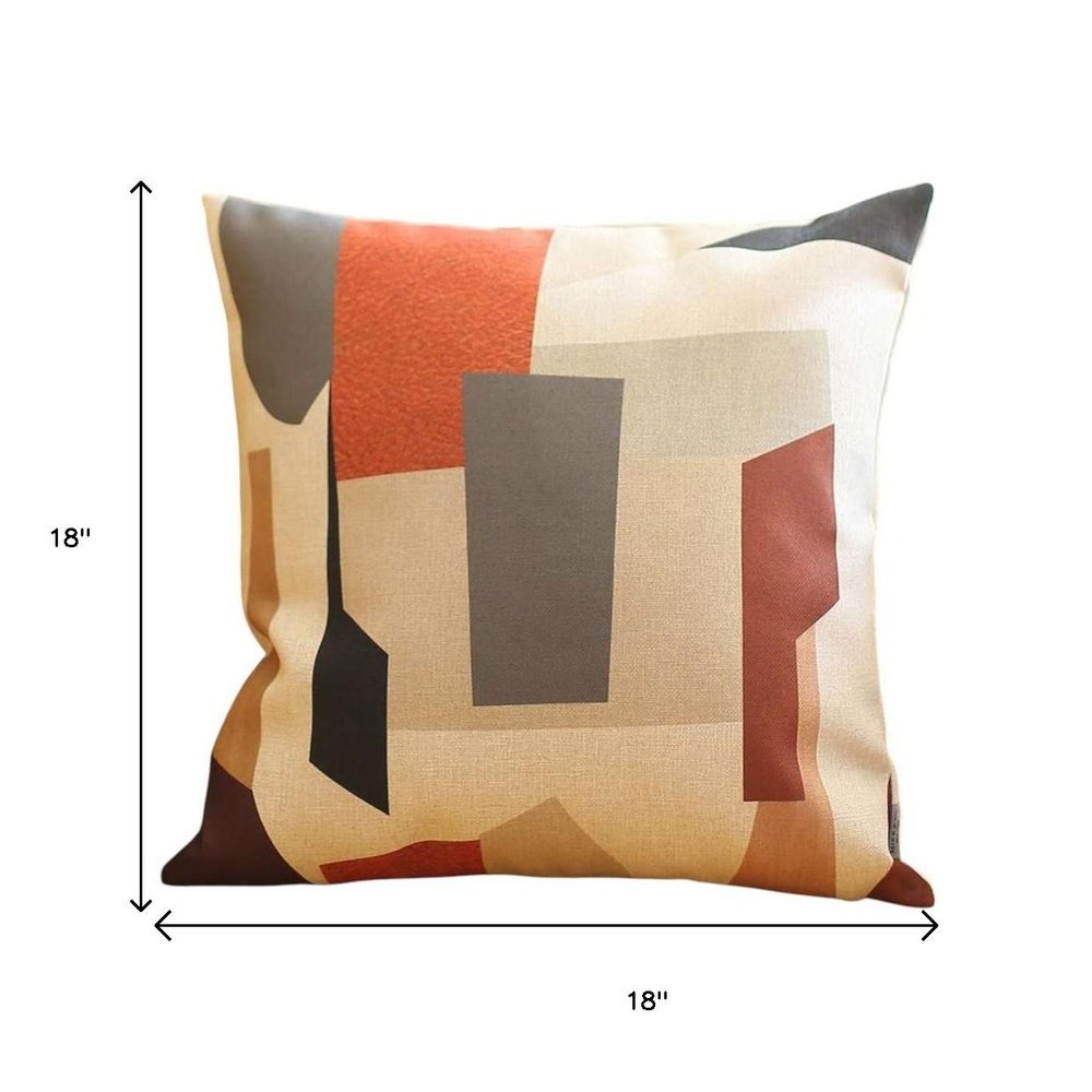 18" Ivory Gray And Orange Abstract Fabric Throw Pillow