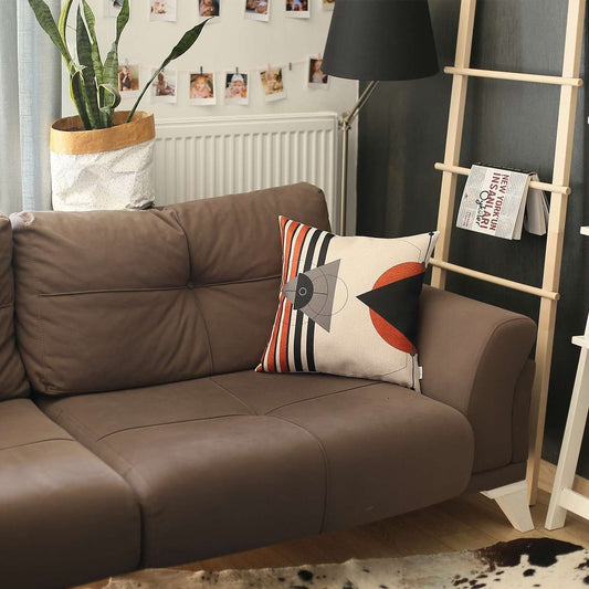 18" Ivory Gray And Orange Abstract Fabric Throw Pillow