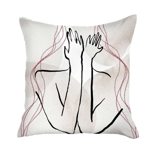 18" White And Black Abstract Hiding Face Fabric Throw Pillow