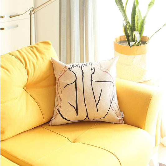 18" White And Black Abstract Hiding Face Fabric Throw Pillow