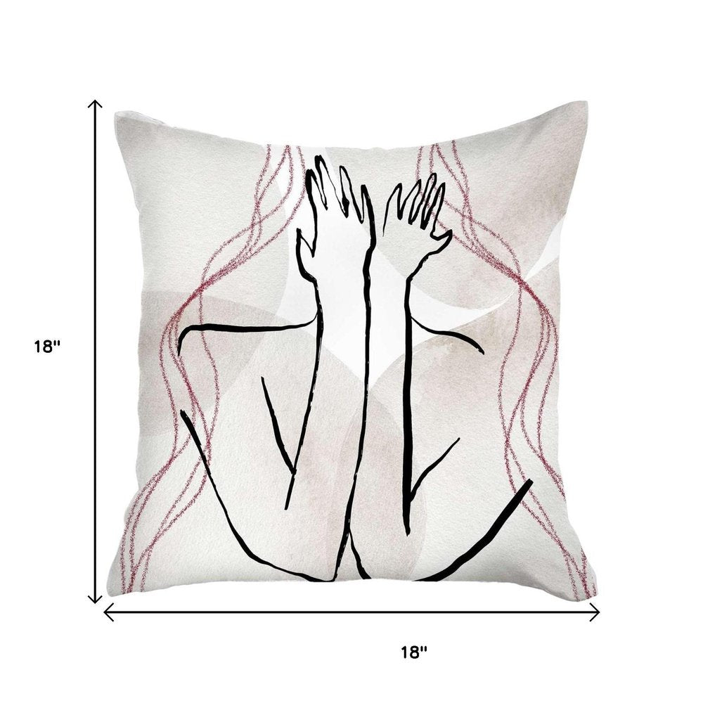 18" White And Black Abstract Hiding Face Fabric Throw Pillow