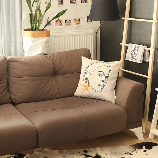 18" Beige Yellow And Black Abstract Throw Pillow