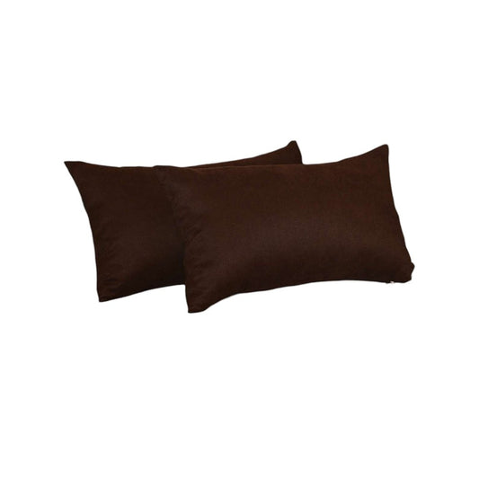 Set of Two 12" X 20" Brown Fabric Lumbar Throw Pillows