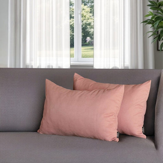 Set of Two 12" X 20" Pink Fabric Lumbar Throw Pillows