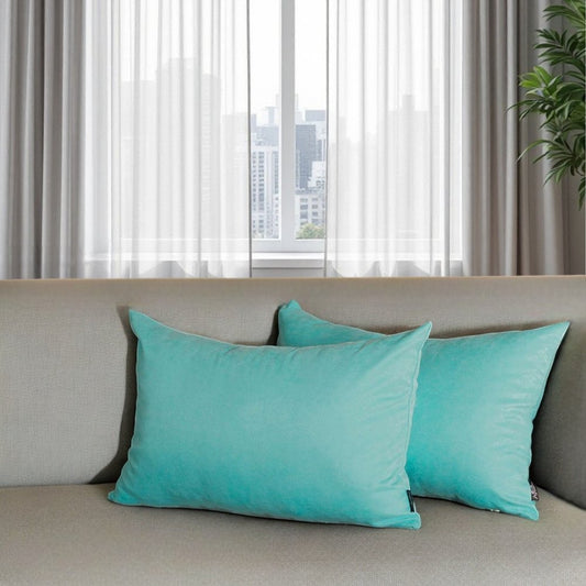 Set of Two 12" X 20" Turquoise Fabric Lumbar Throw Pillows