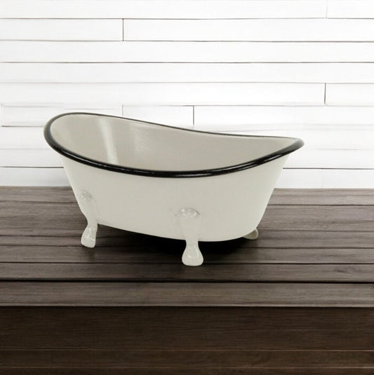 3" Gray Cast Iron Hand Painted Decorative Tub Tabletop Sculpture