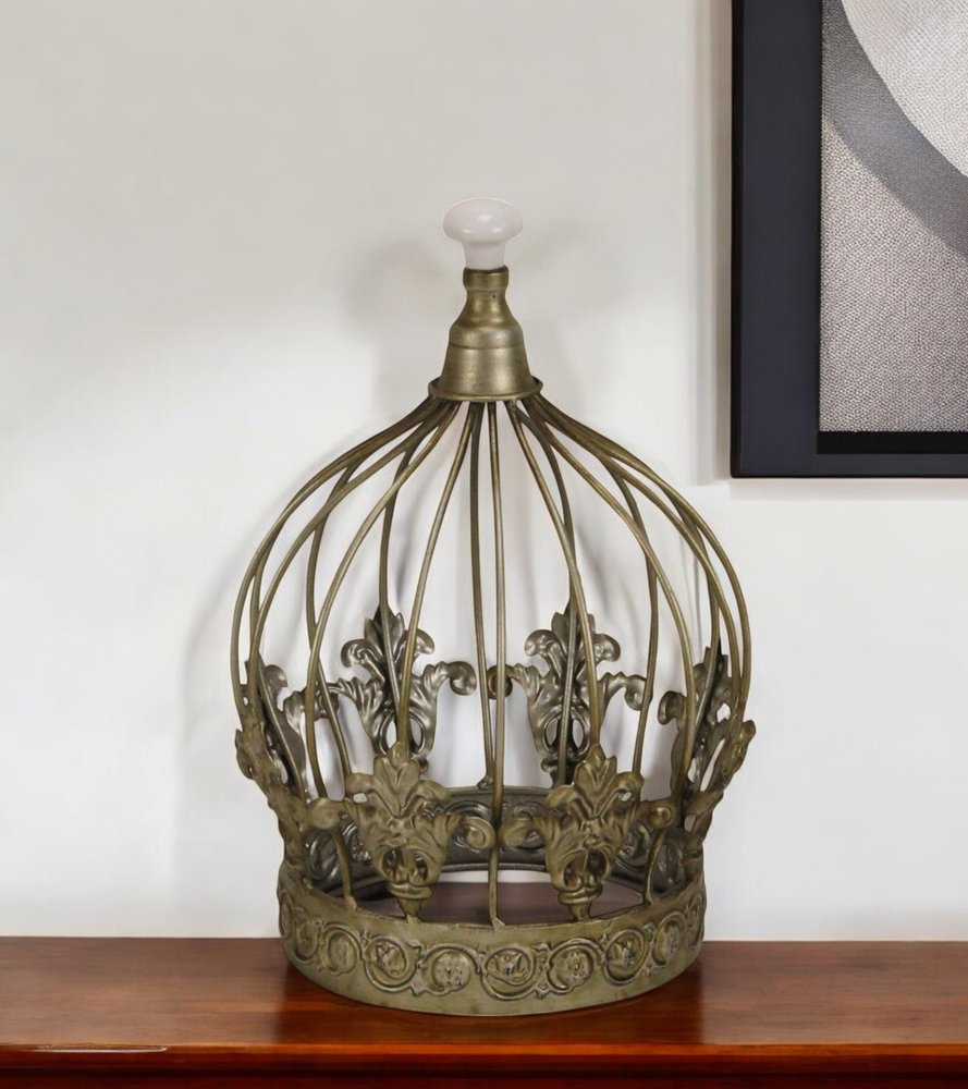 10" Bronze Metal Hand Painted Decorative Crown Tabletop Sculpture