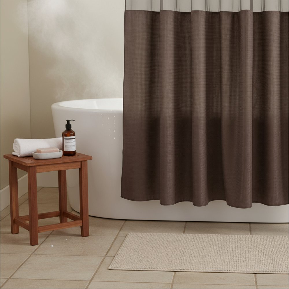 Brown Modern Grid Shower Curtain and Liner Set