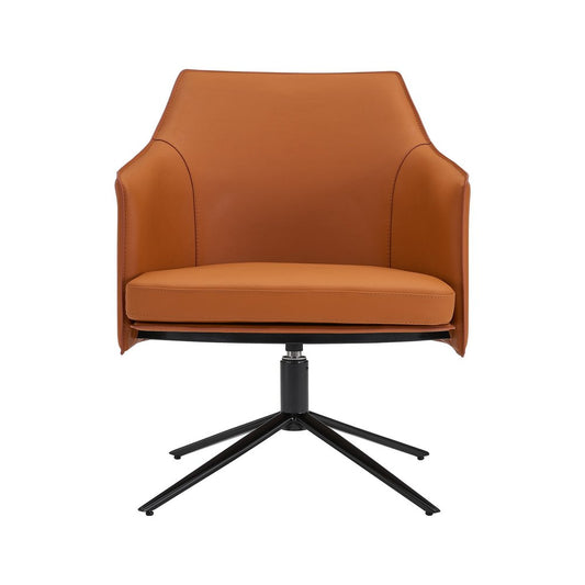 26" Terra Cotta and Black Faux Leather Swivel Lounge Chair