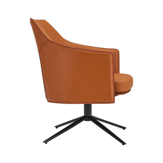 26" Terra Cotta and Black Faux Leather Swivel Lounge Chair