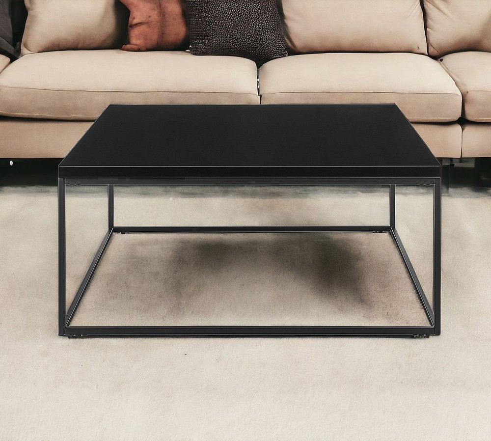35" Black Wood And Metal Square Frame Coffee Table